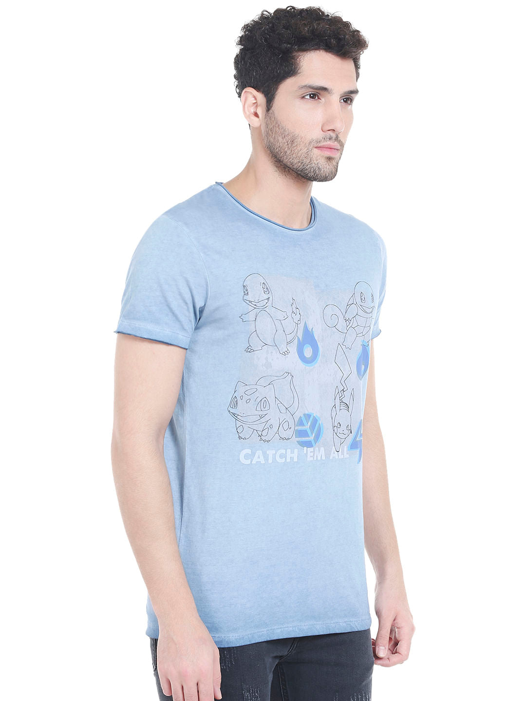 X Pokemon Blue Graphic Print Crew Neck T-Shirt
