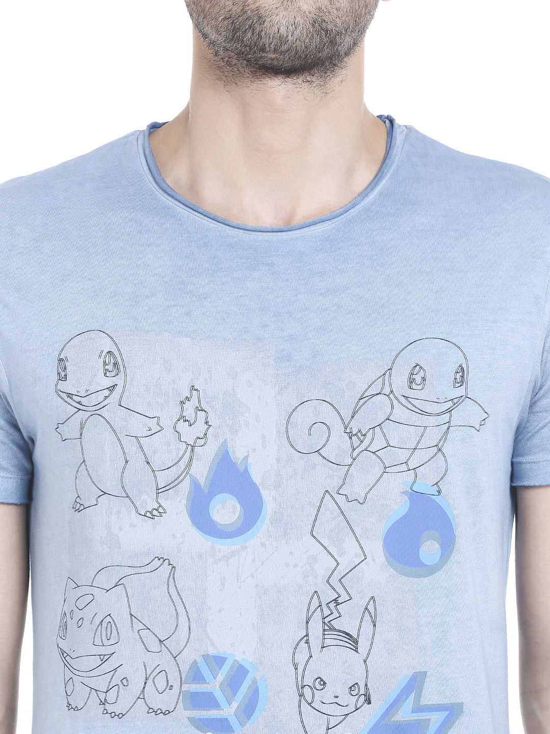 X Pokemon Blue Graphic Print Crew Neck T-Shirt