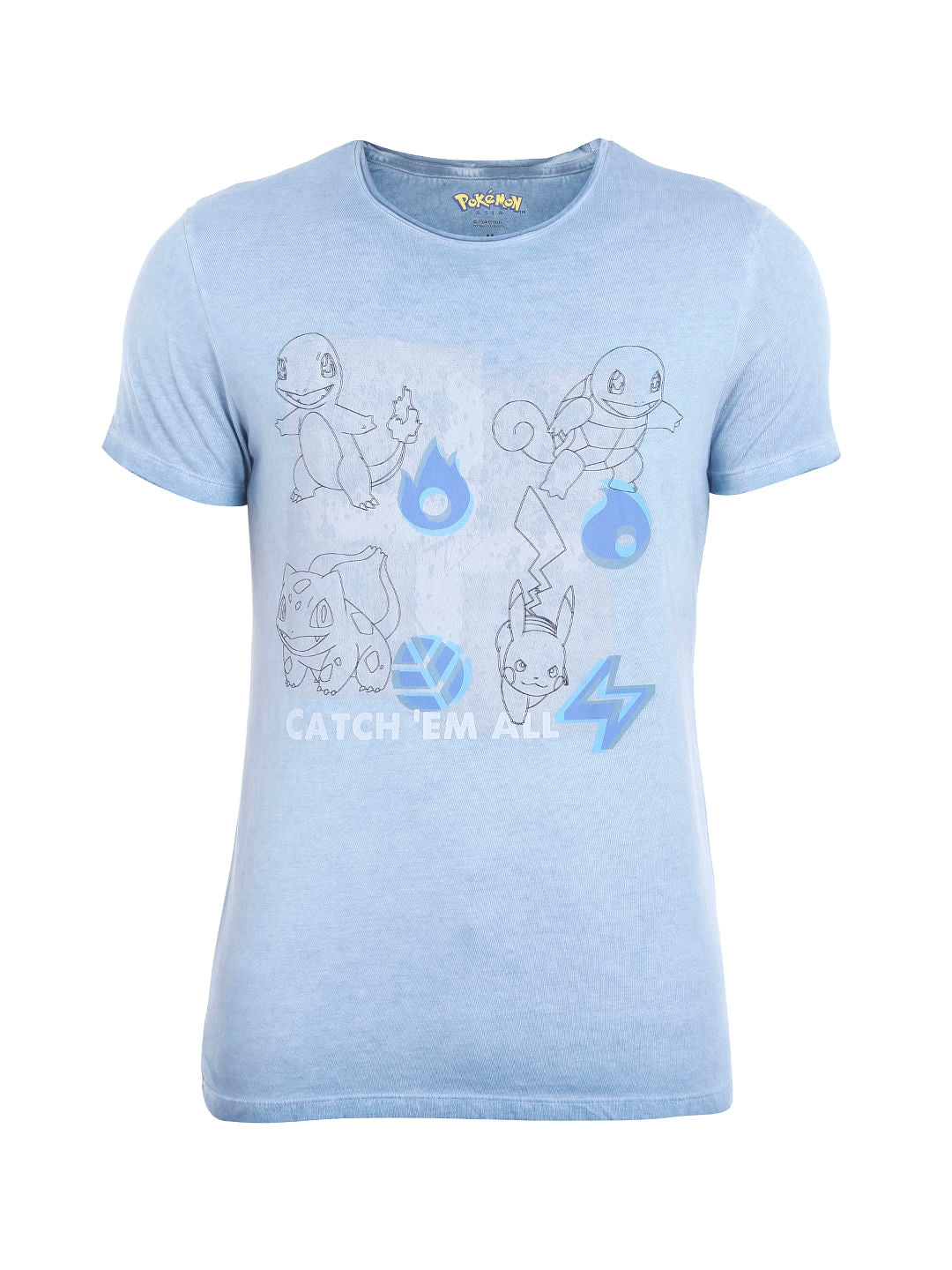 X Pokemon Blue Graphic Print Crew Neck T-Shirt