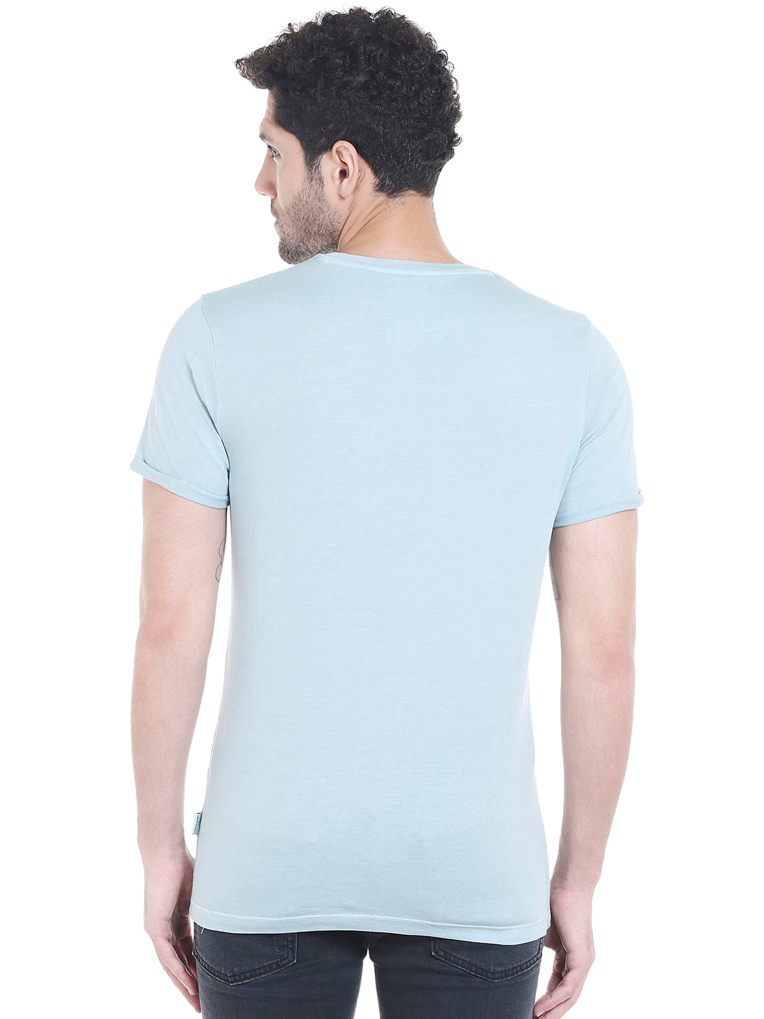 X Pokemon Light Blue Pikachu Print Crew Neck T-Shirt