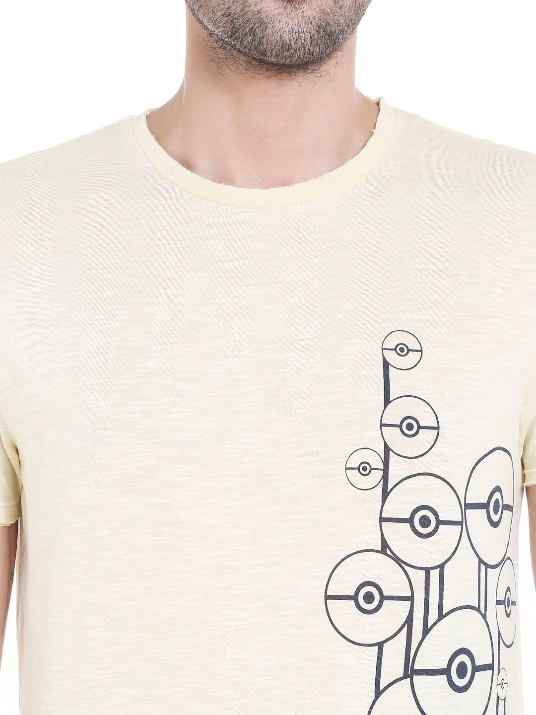 X Pokemon Light Yellow Poke Ball Print Crew Neck T-Shirt