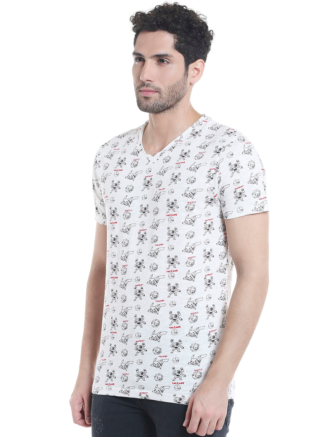 X Pokemon White All Over Print V-Neck T-Shirt