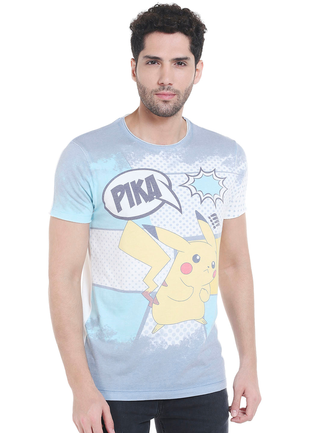 X Pokemon Light Grey Pikachu Print Crew Neck T-Shirt - S