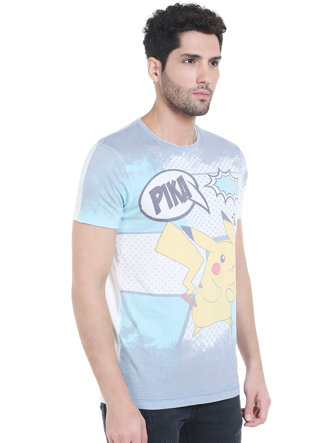 X Pokemon Light Grey Pikachu Print Crew Neck T-Shirt