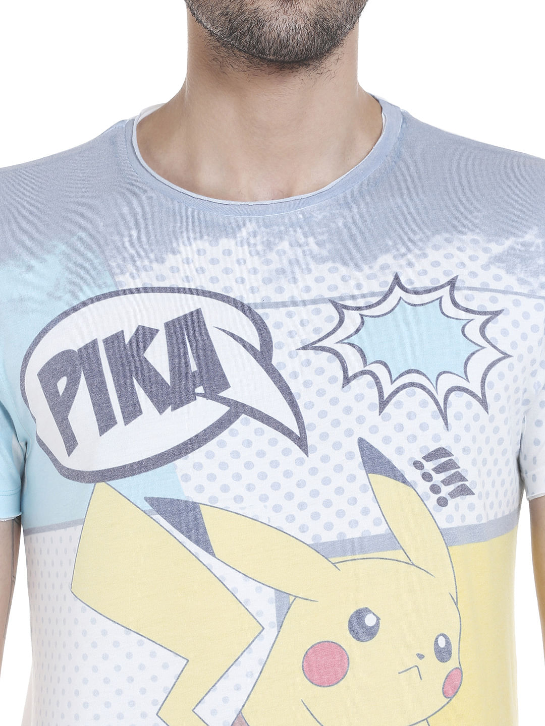 X Pokemon Light Grey Pikachu Print Crew Neck T-Shirt