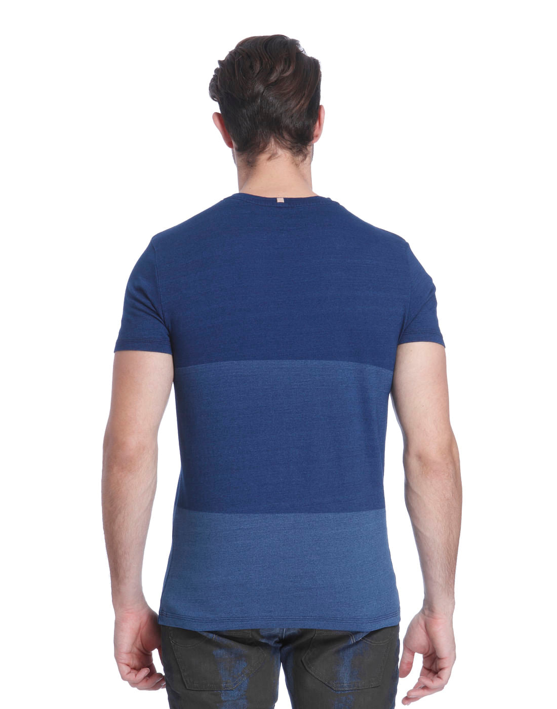 Blue Colour Blocked Crew Neck T-Shirt