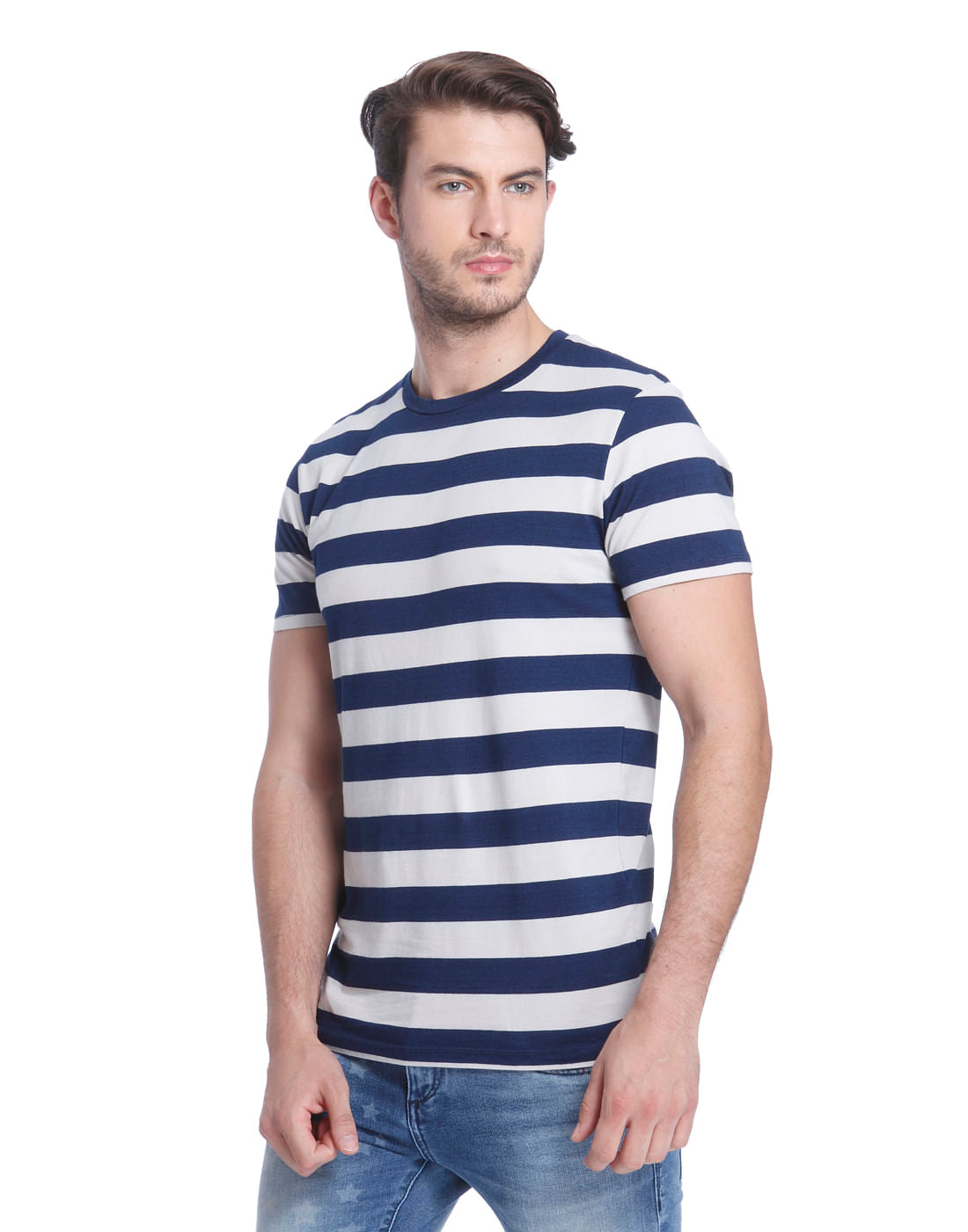 Navy Blue Striped Sailor Crew Neck T-Shirt