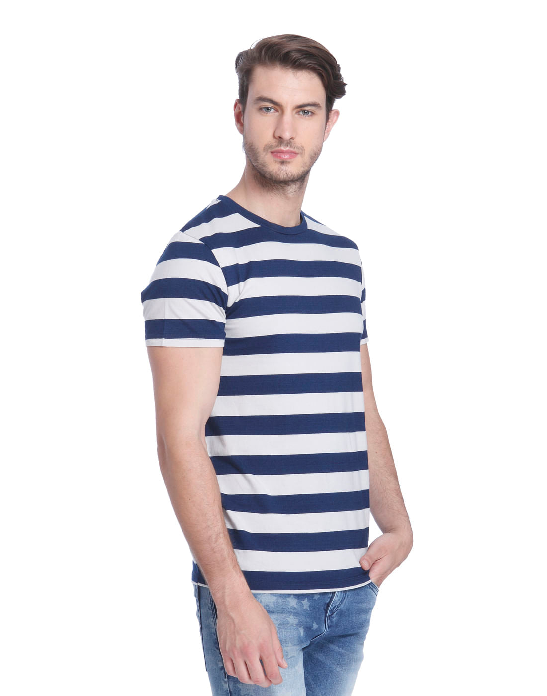 Navy Blue Striped Sailor Crew Neck T-Shirt