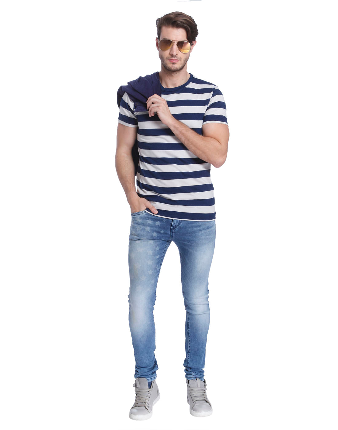Navy Blue Striped Sailor Crew Neck T-Shirt