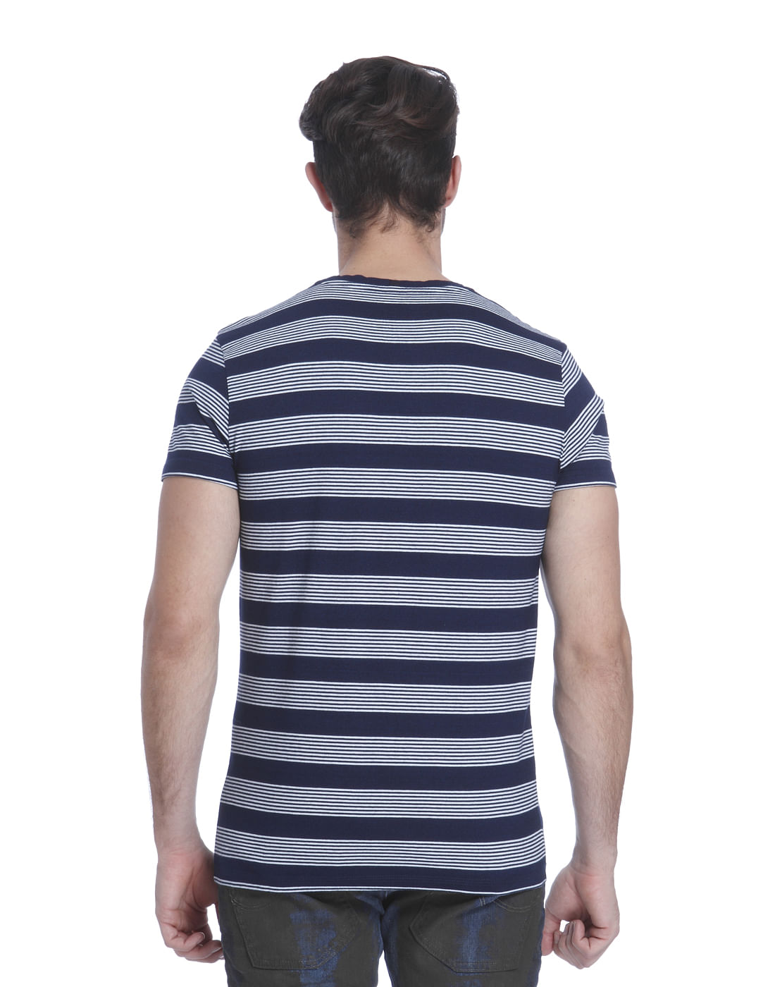Dark Blue Striped Crew Neck T-Shirt