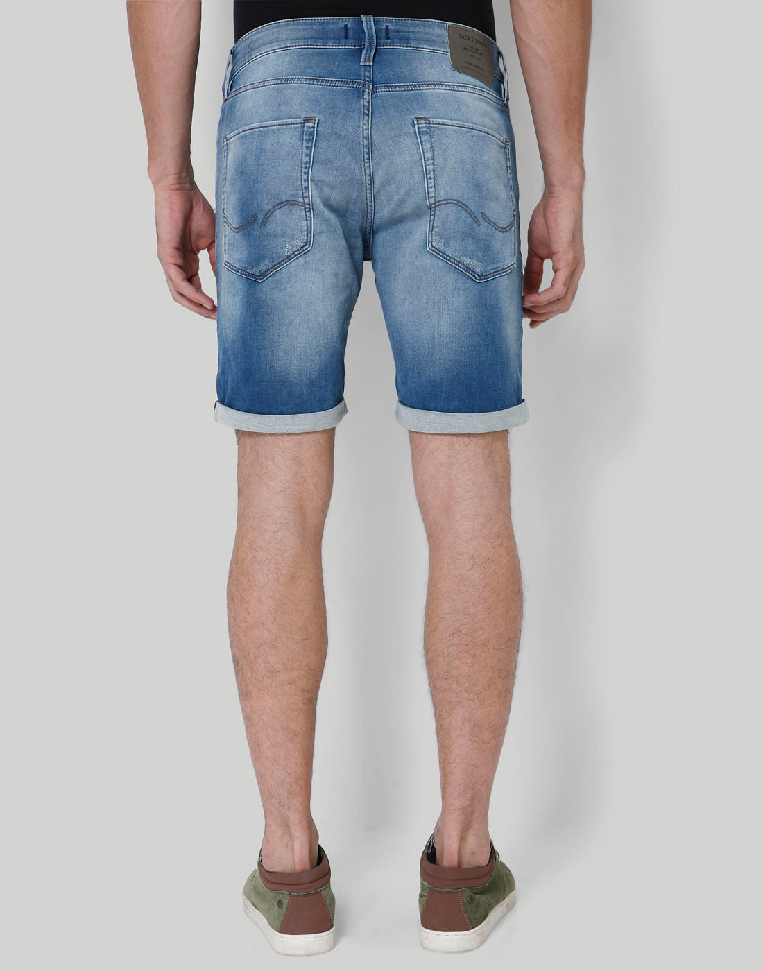 Blue Distressed Mid Rise Slim Fit Denim Shorts