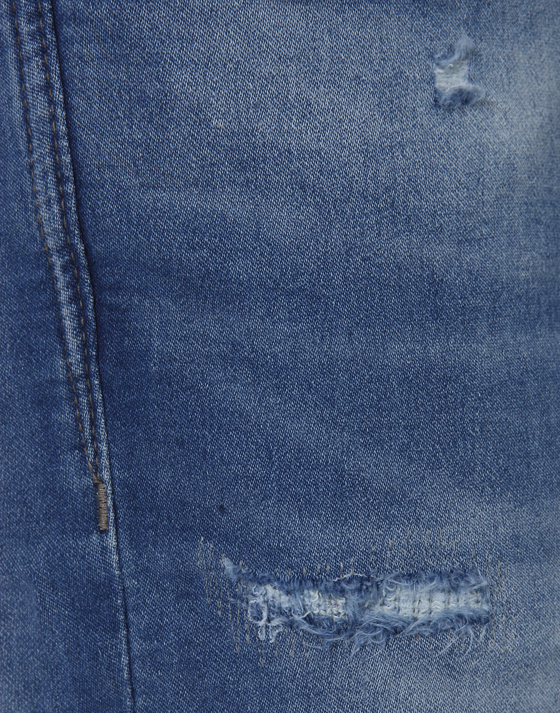 Blue Distressed Mid Rise Slim Fit Denim Shorts