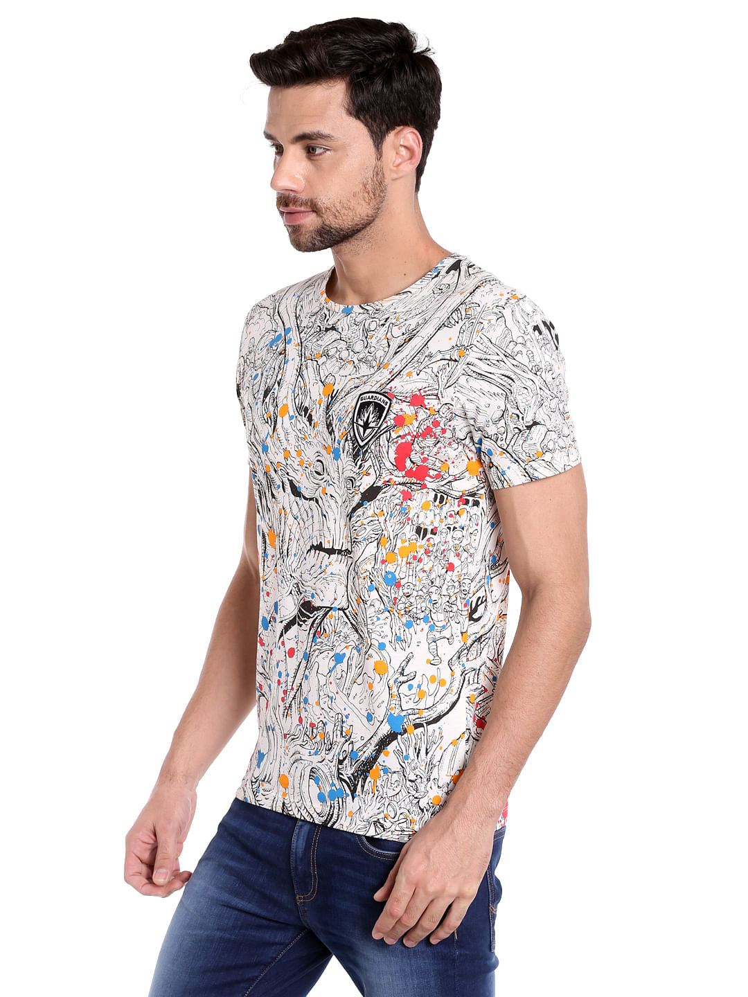 X Guardians Of The Galaxy All Over Print White Crew Neck T-Shirt