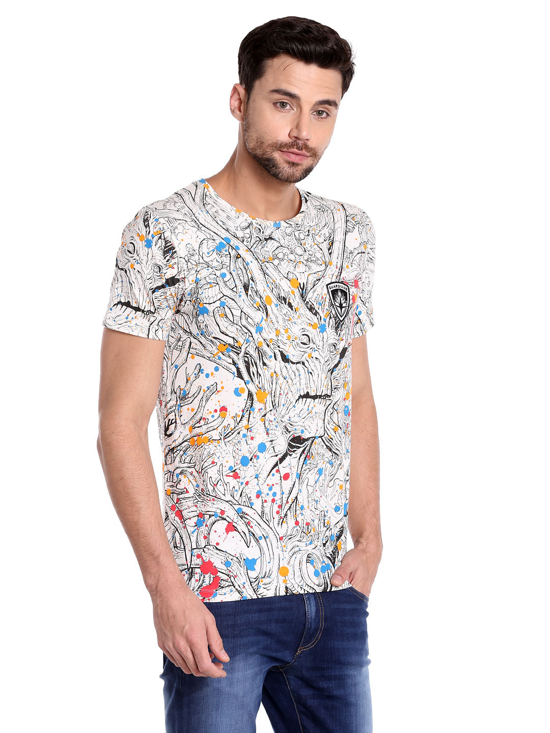 X Guardians Of The Galaxy All Over Print White Crew Neck T-Shirt