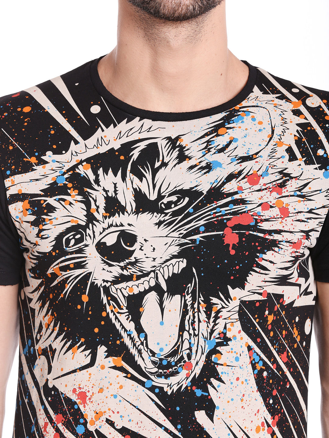 X Guardians Of The Galaxy Rocket Raccoon Print Black Crew Neck T-Shirt