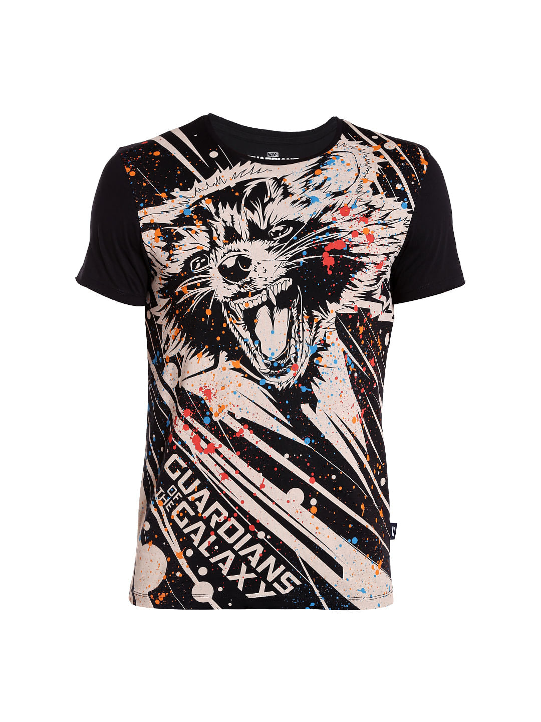 X Guardians Of The Galaxy Rocket Raccoon Print Black Crew Neck T-Shirt