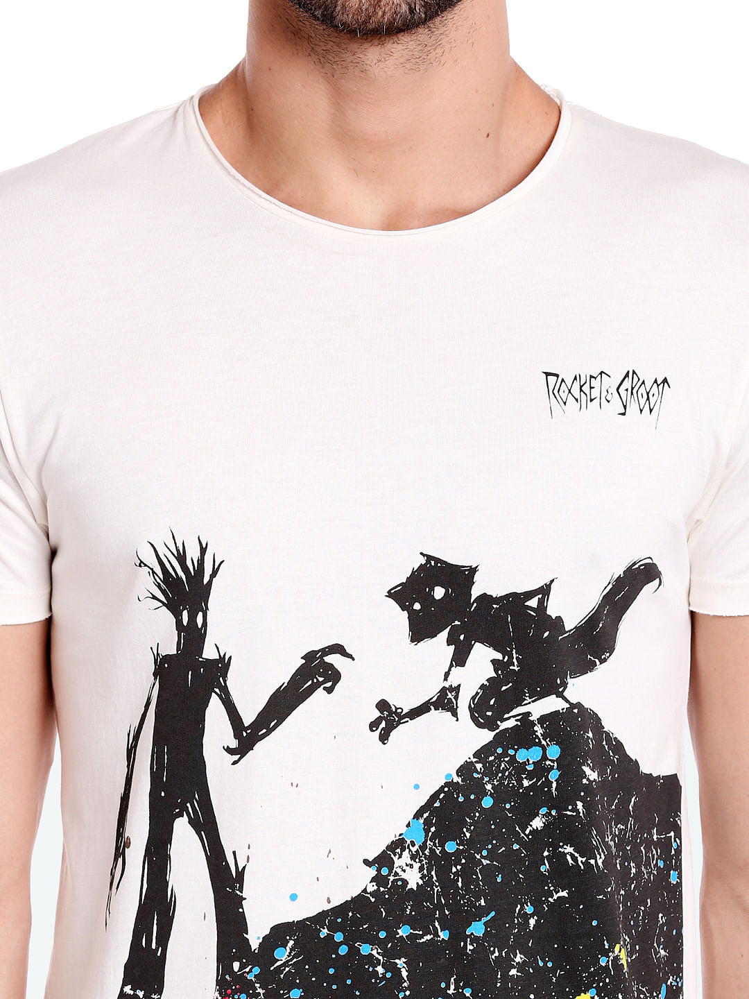 X Guardians Of The Galaxy Rocket Raccoon And Groot Print White Crew Neck T-Shirt