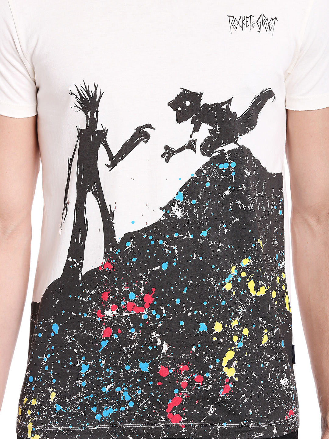 X Guardians Of The Galaxy Rocket Raccoon And Groot Print White Crew Neck T-Shirt
