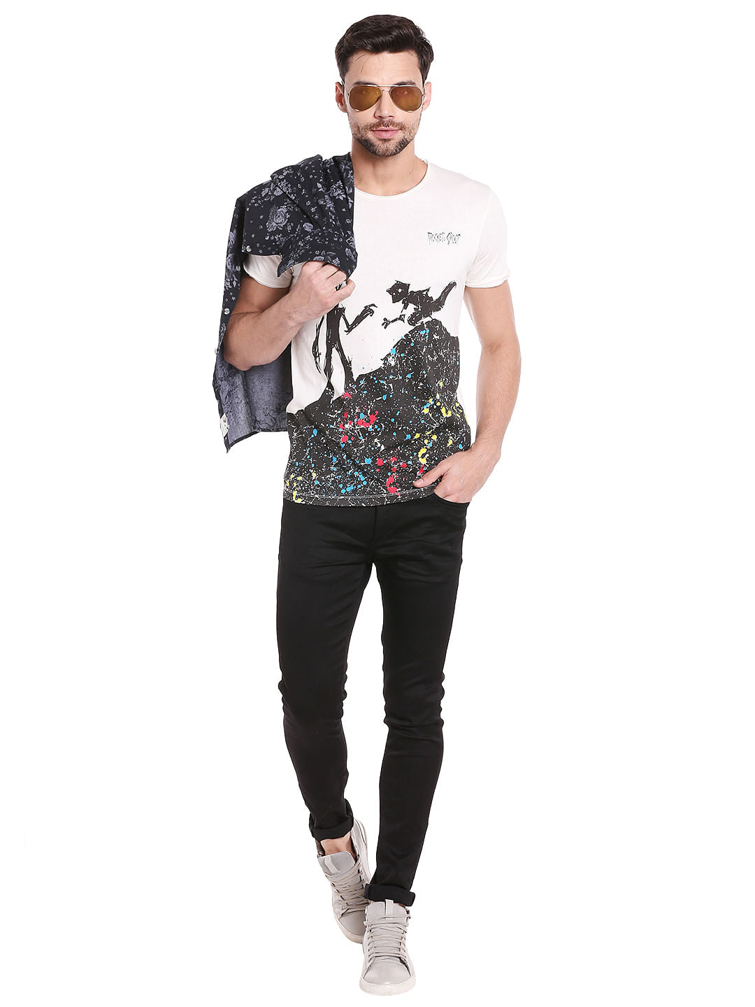 X Guardians Of The Galaxy Rocket Raccoon And Groot Print White Crew Neck T-Shirt
