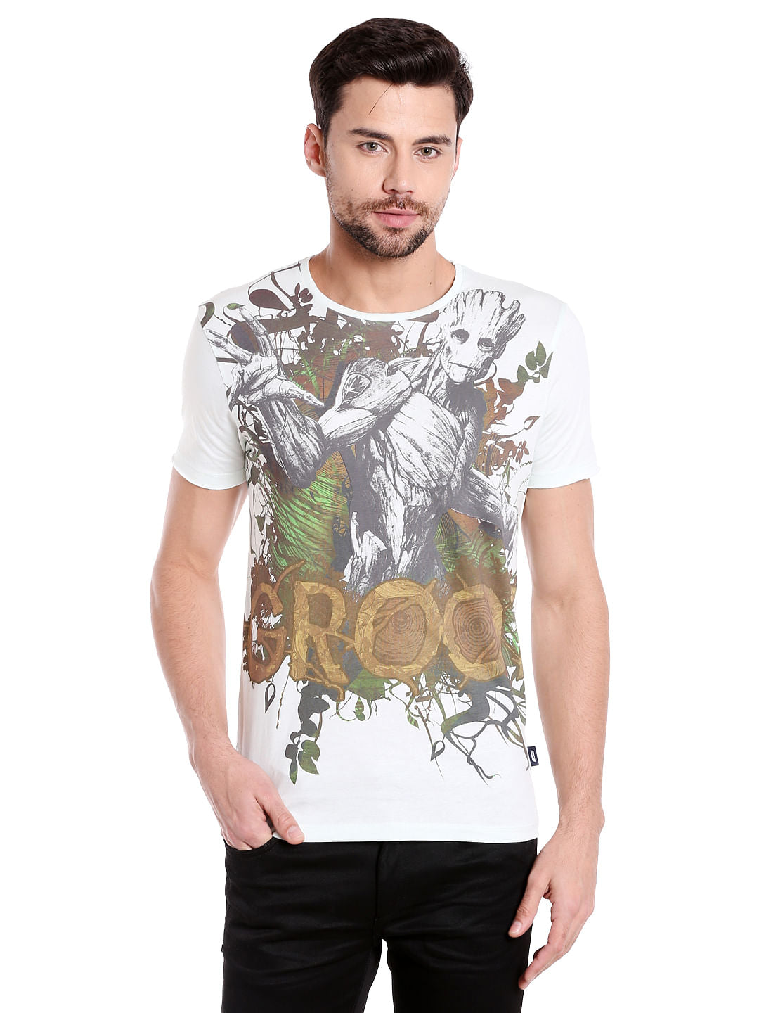 X Guardians Of The Galaxy White Groot Print Crew Neck T-Shirt - S