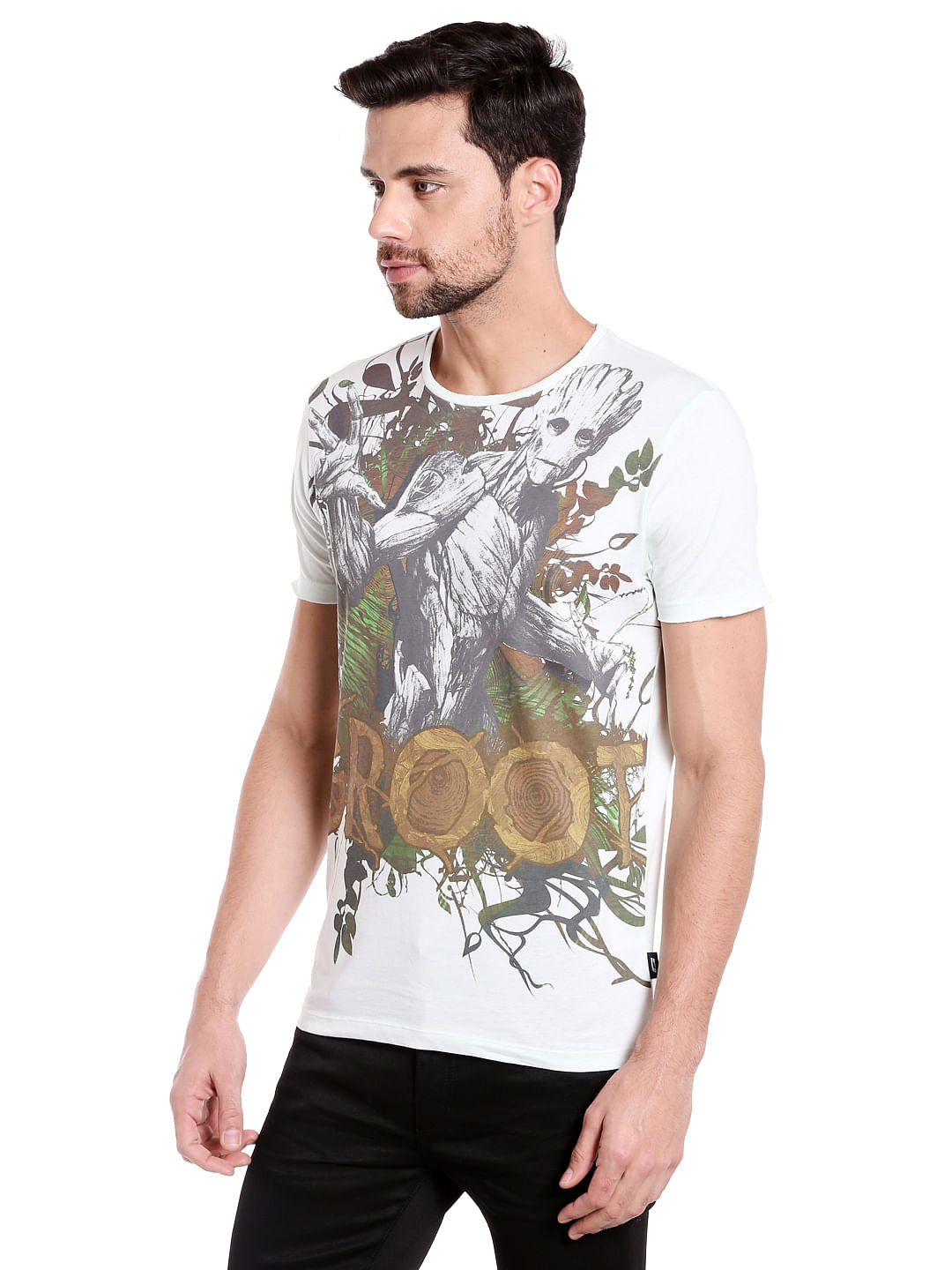 X Guardians Of The Galaxy White Groot Print Crew Neck T-Shirt
