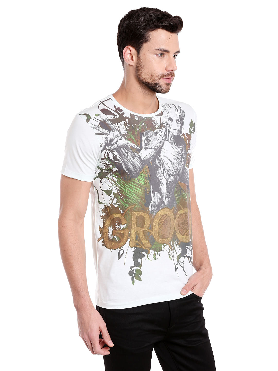 X Guardians Of The Galaxy White Groot Print Crew Neck T-Shirt