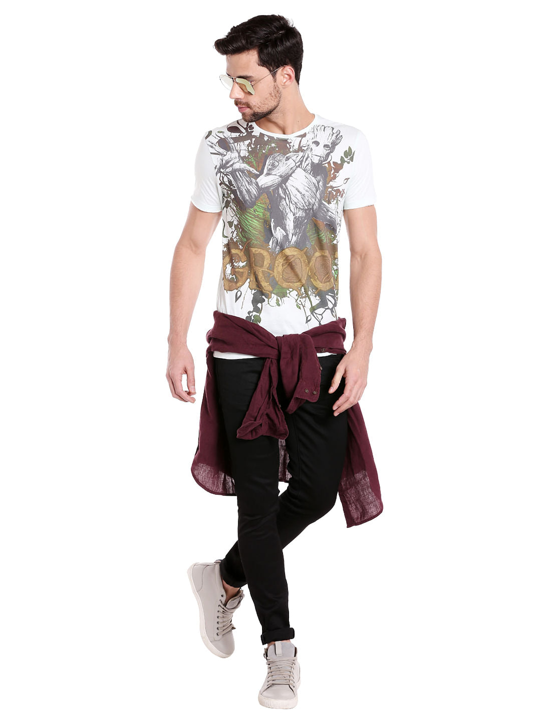 X Guardians Of The Galaxy White Groot Print Crew Neck T-Shirt