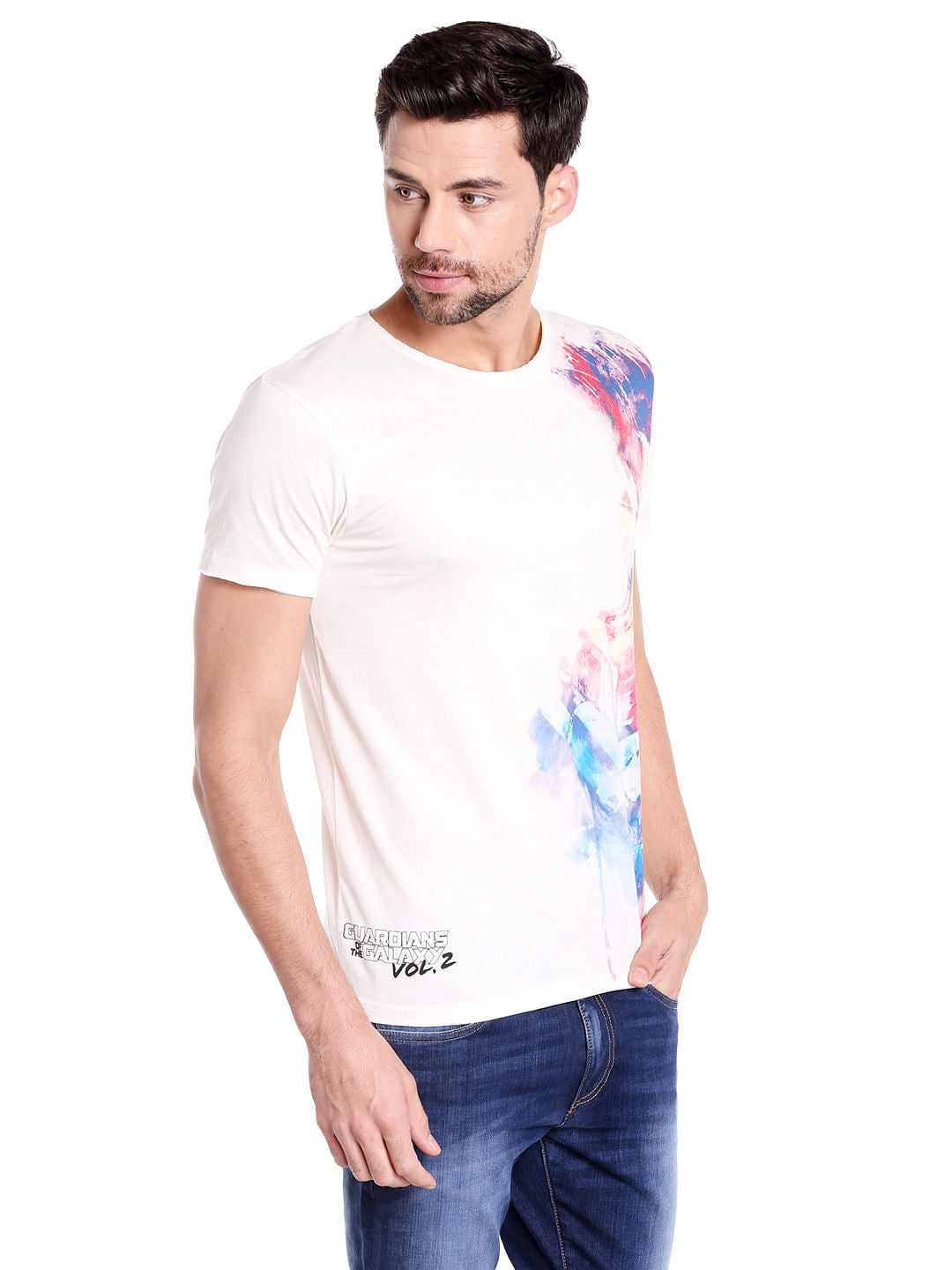 X Guardians Of The Galaxy Graphic Print White Crew Neck T-Shirt