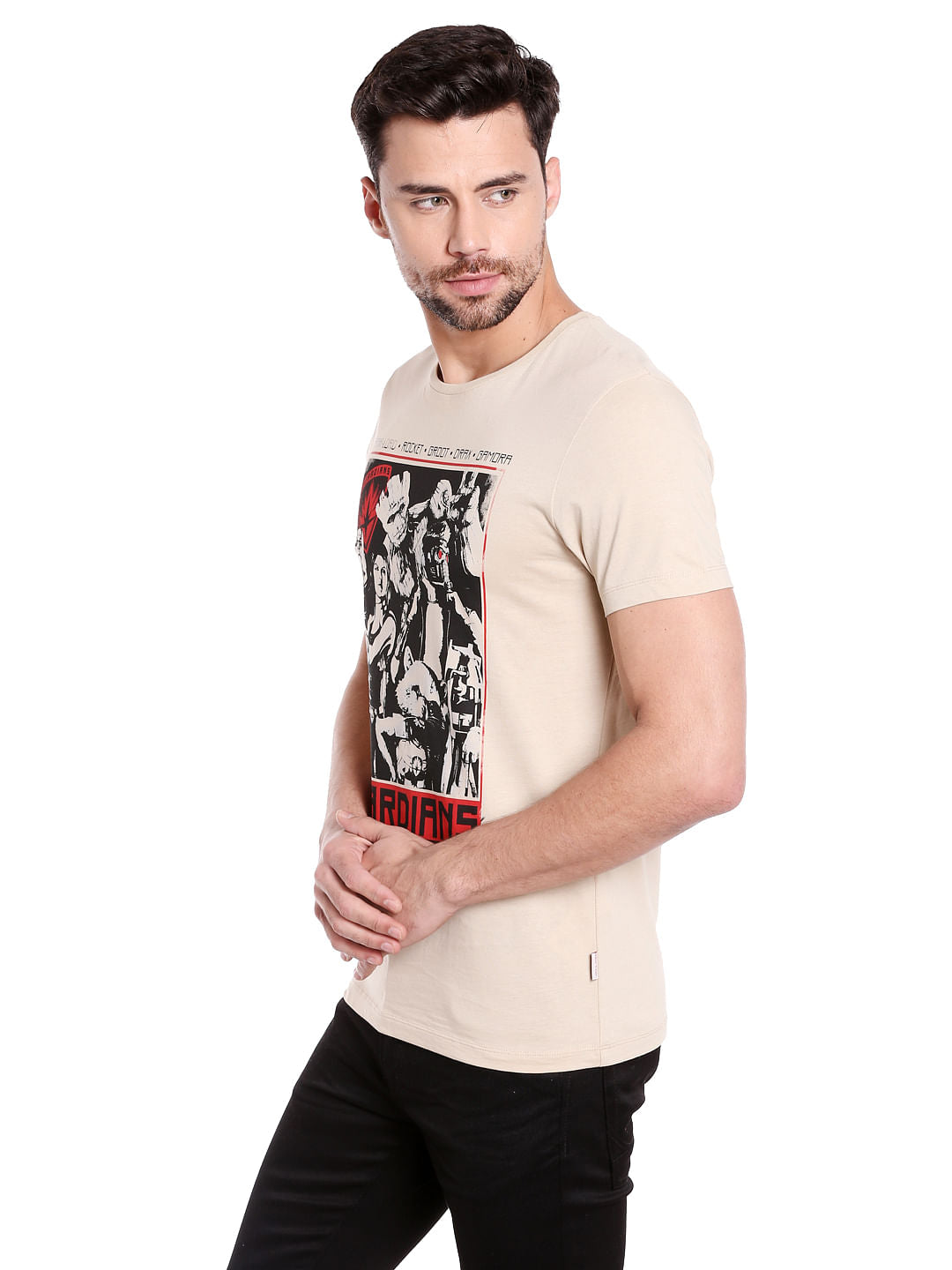 X Guardians Of The Galaxy Graphic Print Beige Crew Neck T-Shirt
