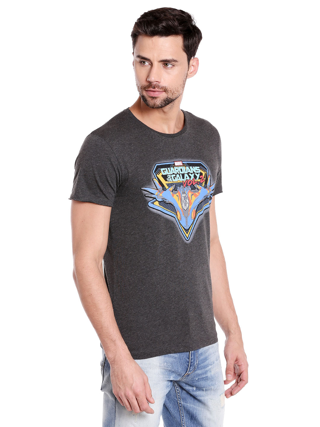 X Guardians Of The Galaxy Graphic Print Dark Grey Crew Neck T-Shirt