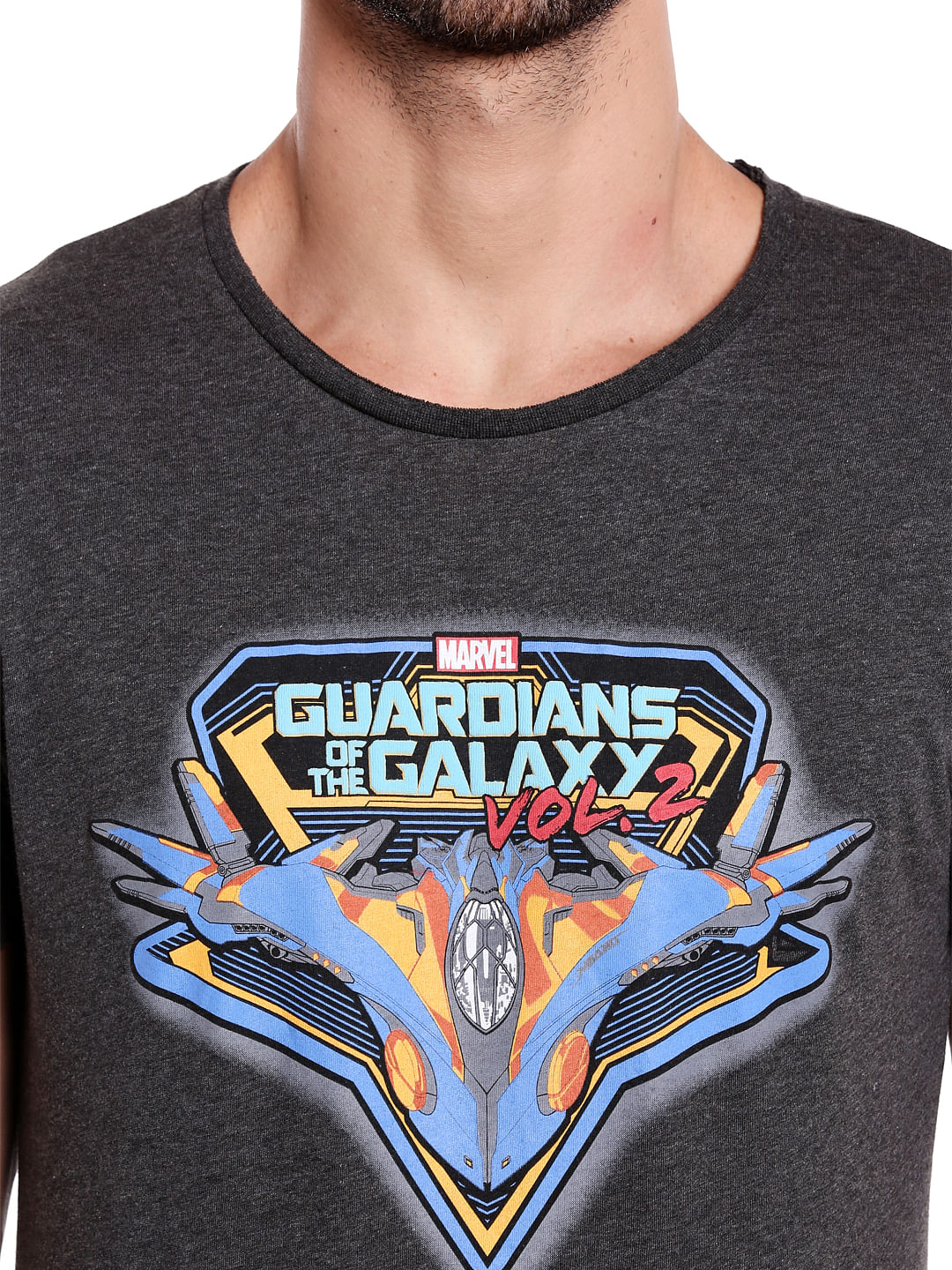 X Guardians Of The Galaxy Graphic Print Dark Grey Crew Neck T-Shirt