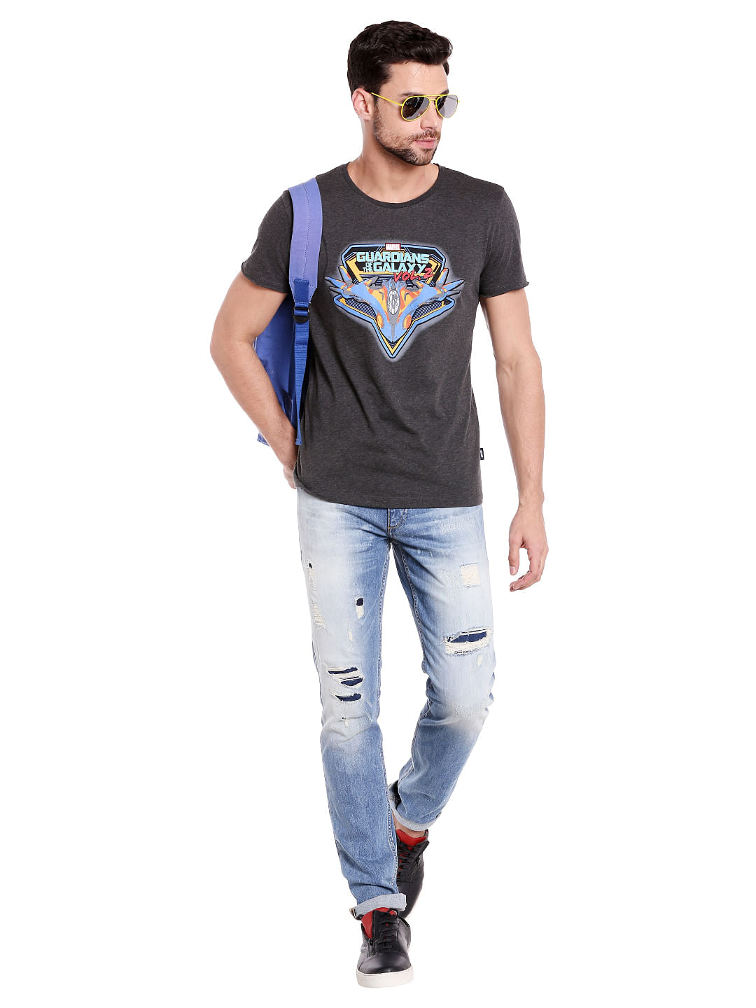 X Guardians Of The Galaxy Graphic Print Dark Grey Crew Neck T-Shirt