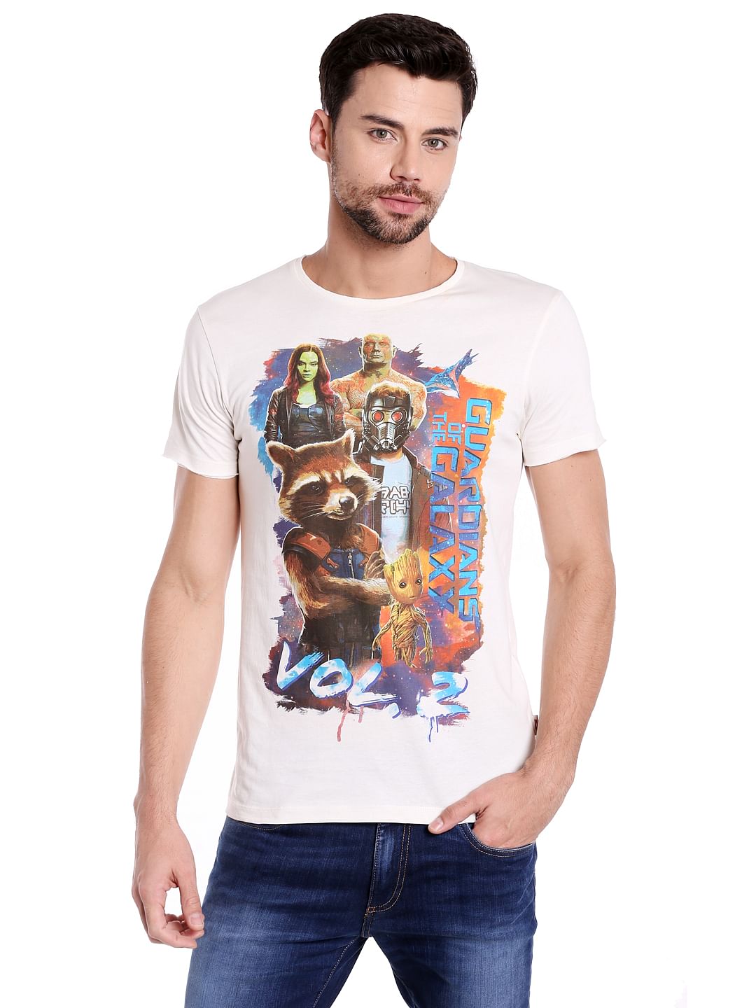 X Guardians Of The Galaxy Graphic Print White Crew Neck T-Shirt - S