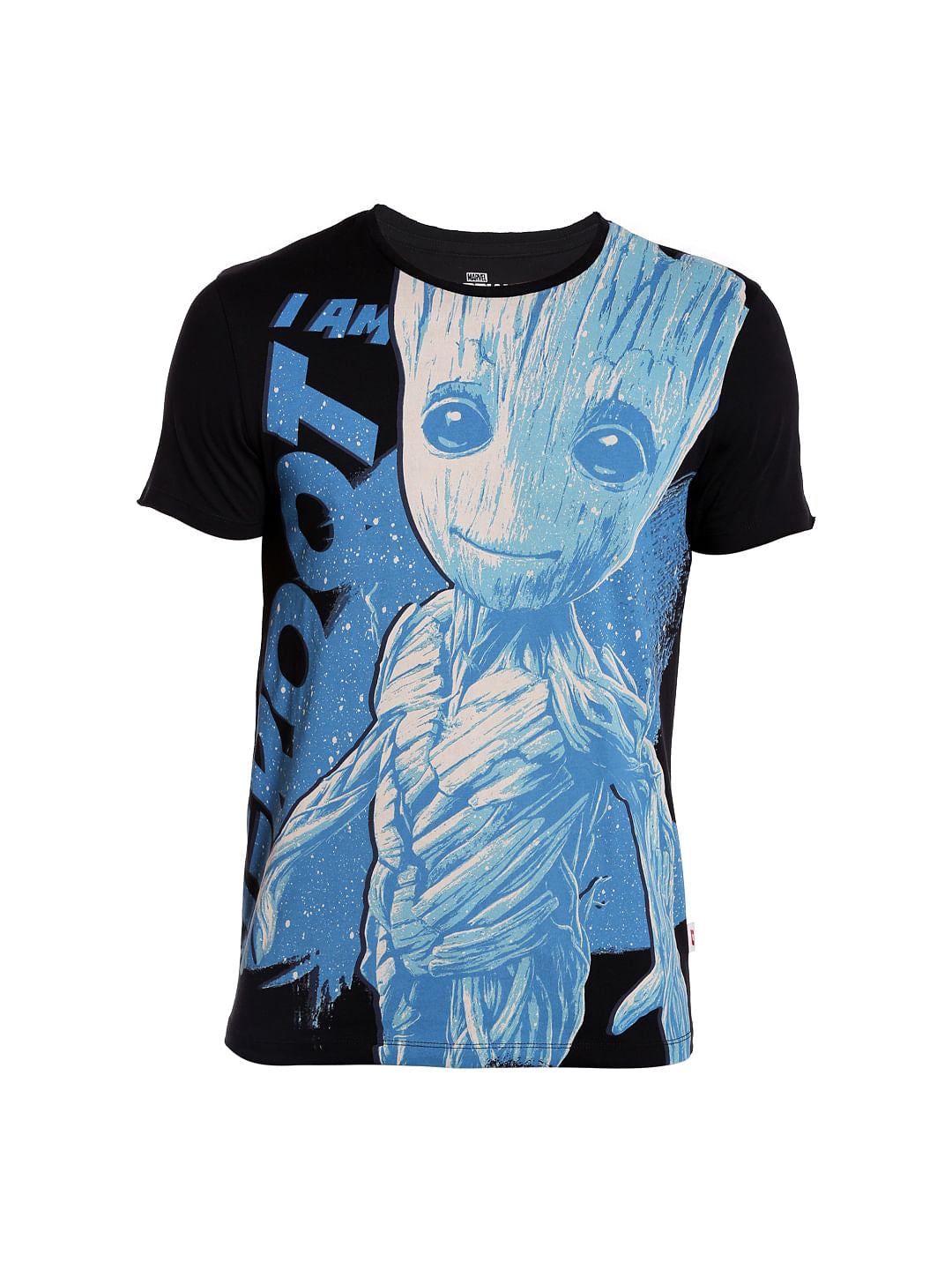 X Guardians Of The Galaxy Groot Print Black & Blue Crew Neck T-Shirt