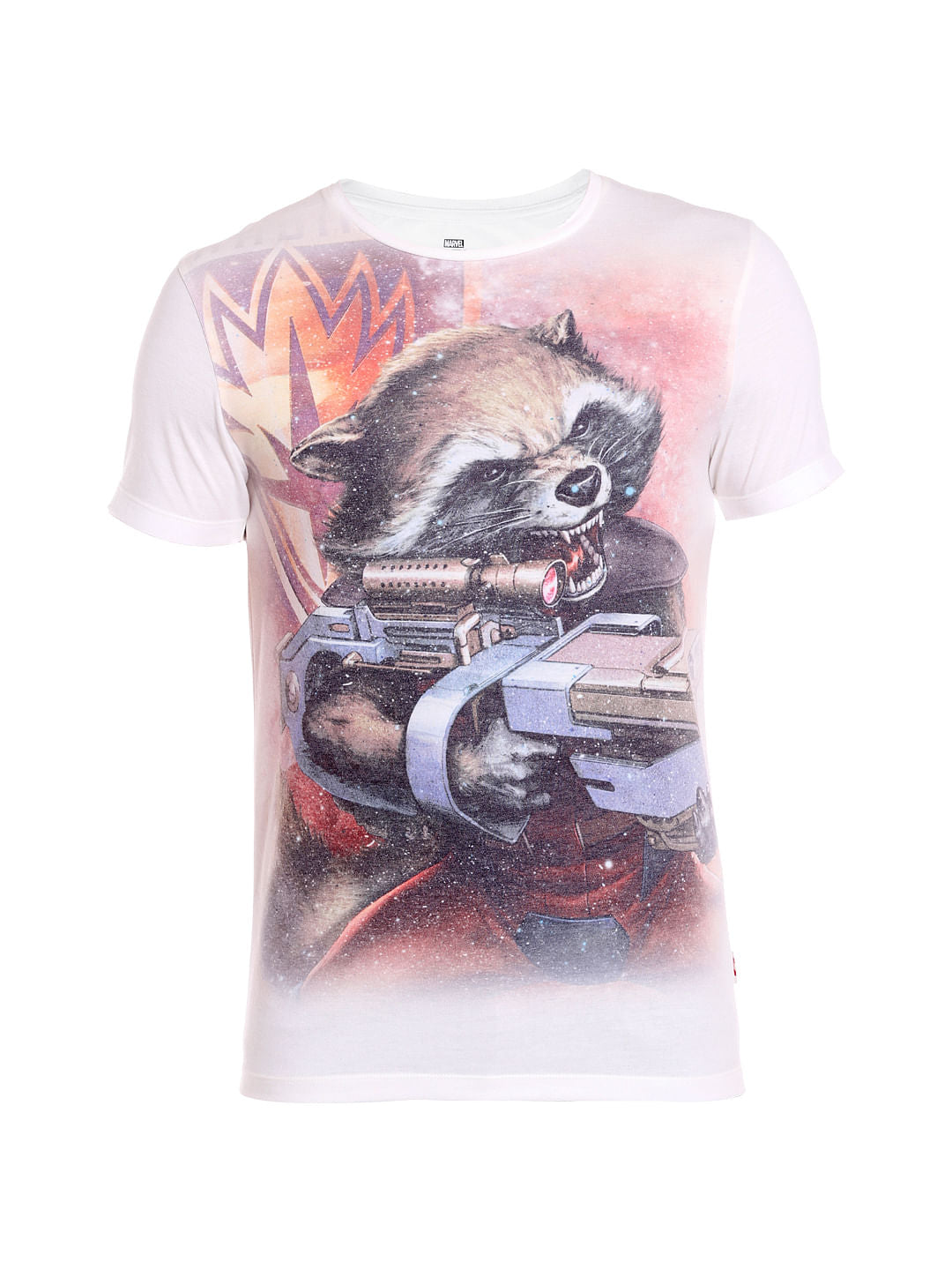 X Guardians Of The Galaxy Rocket Raccoon Print White Crew Neck T-Shirt