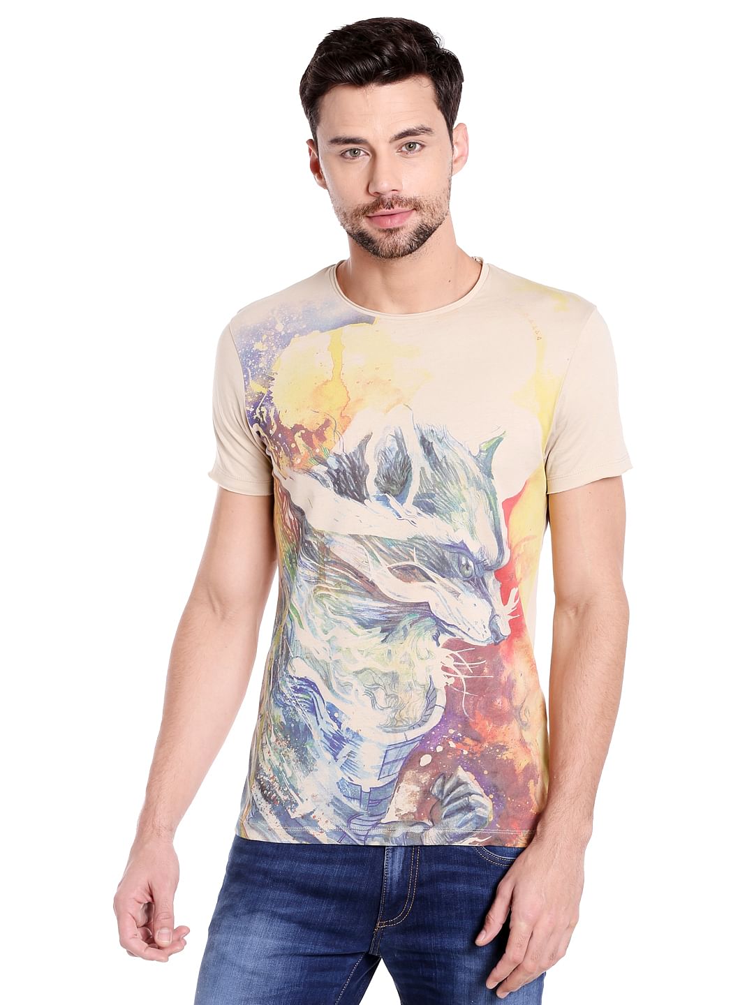 X Guardians Of The Galaxy Beige Graphic Print Crew Neck T-Shirt - S
