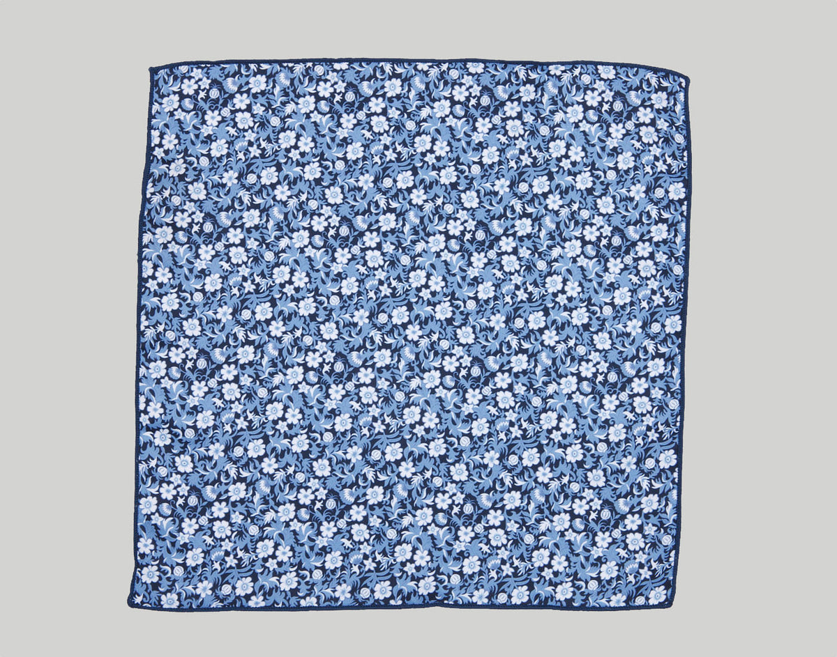 Blue Floral Print Pocket Square - ONE