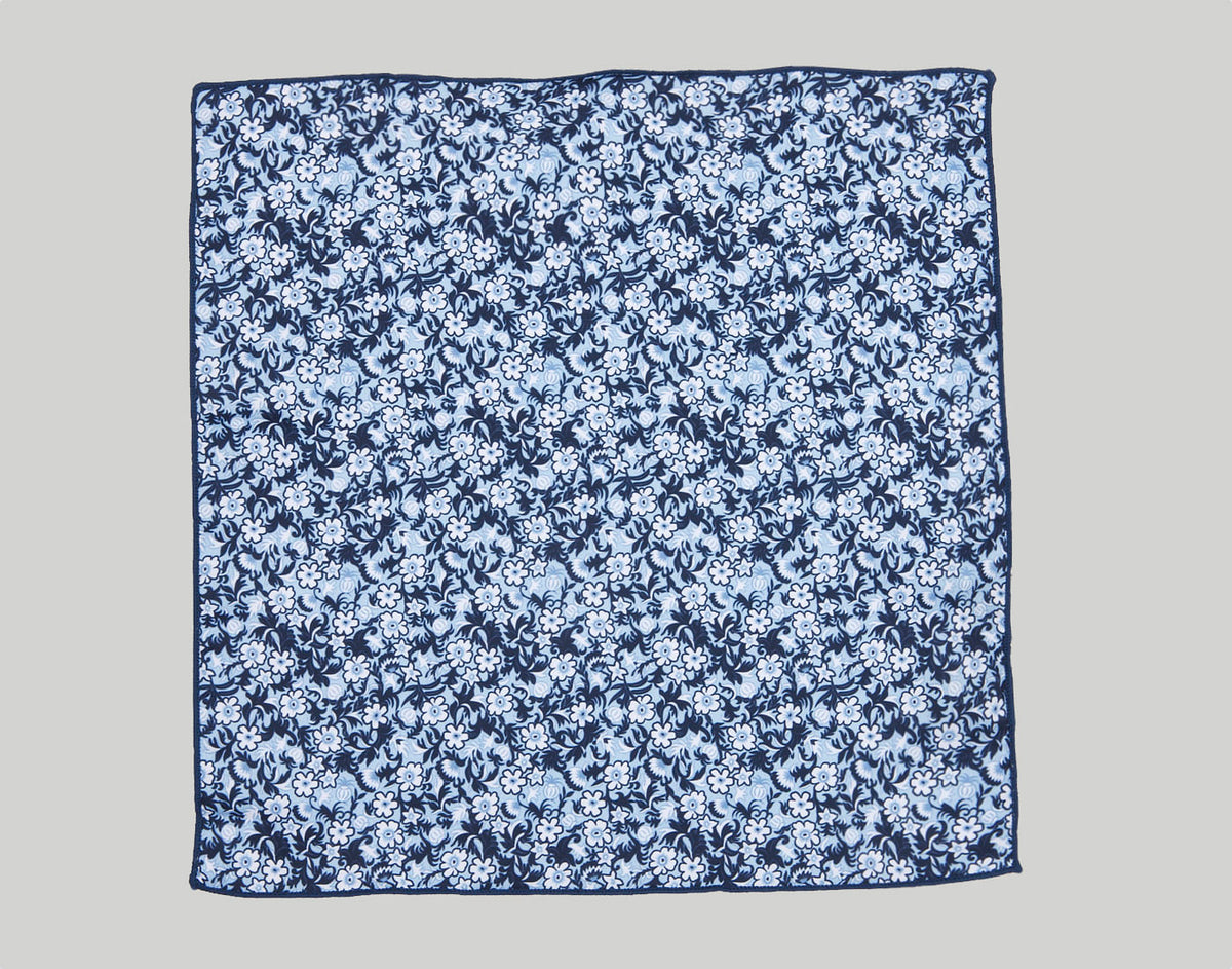 Blue Floral Print Pocket Square - ONE