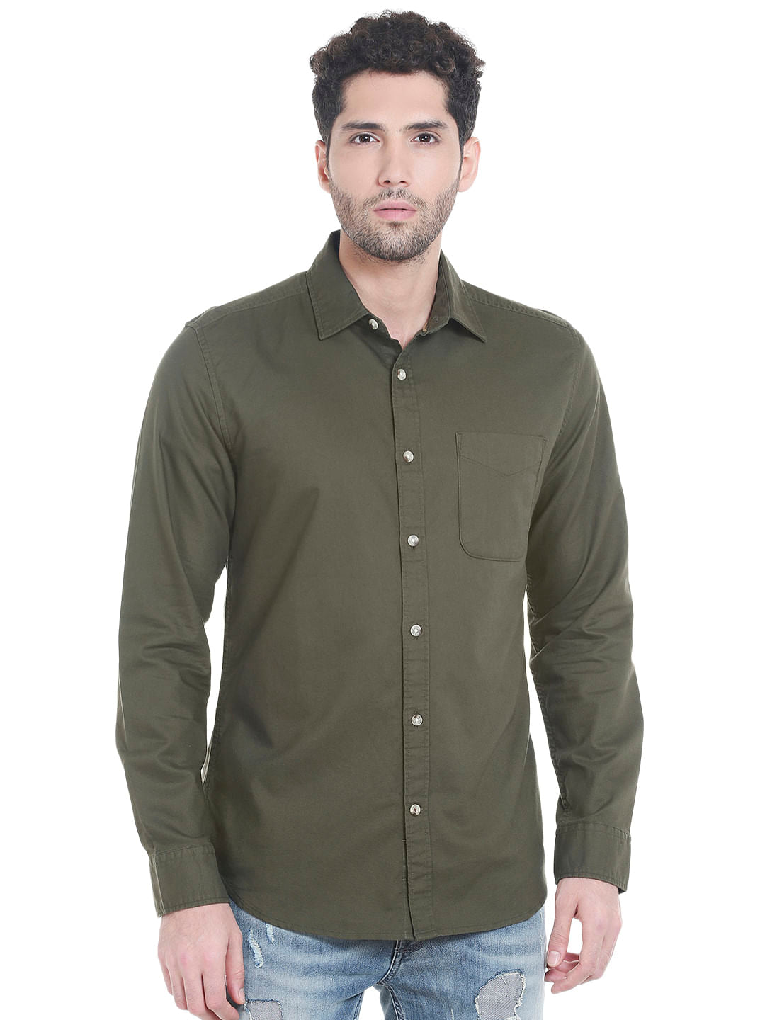 Olive Green Slim Fit Shirt - S