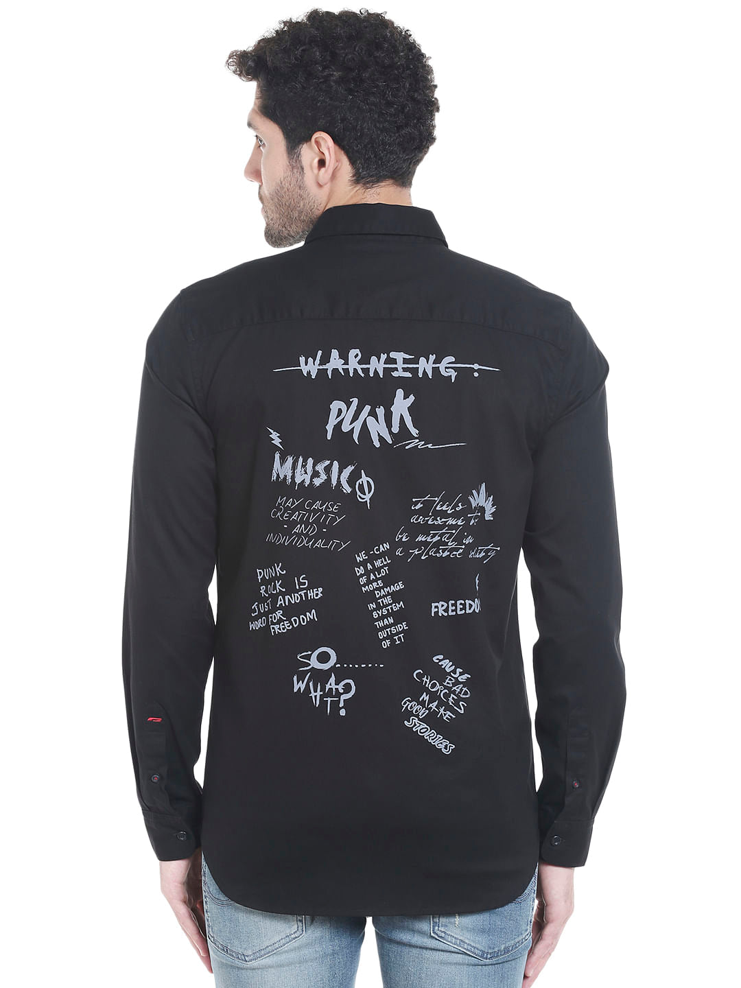 Black Slogan Print Slim Fit Shirt