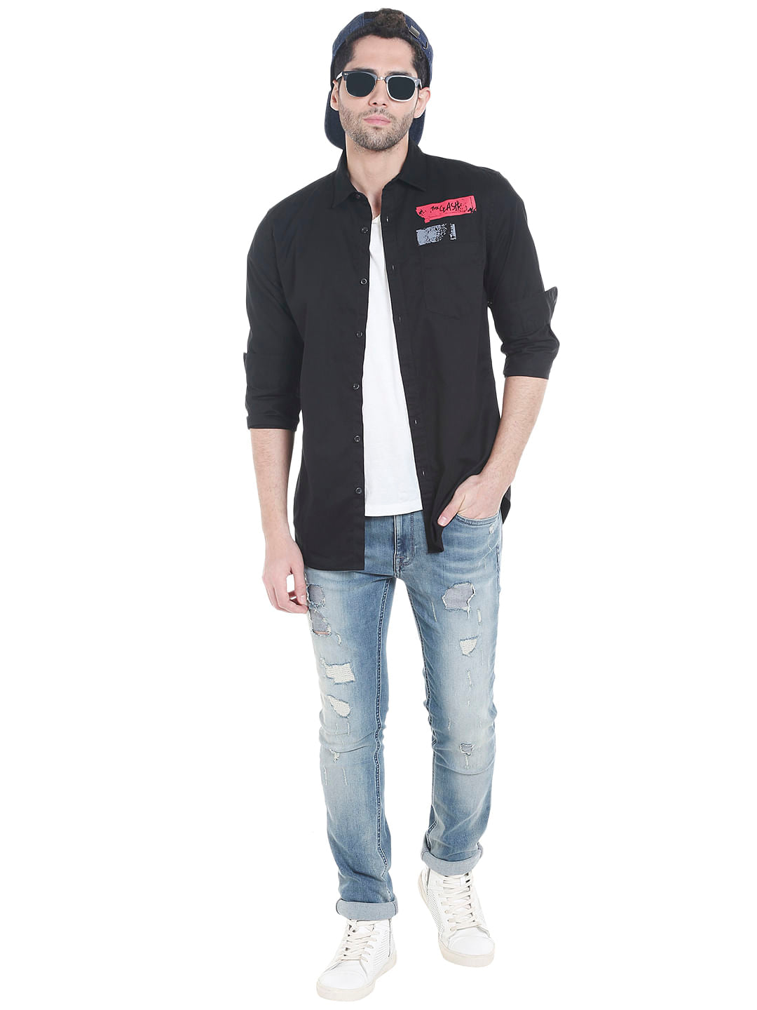 Black Slogan Print Slim Fit Shirt