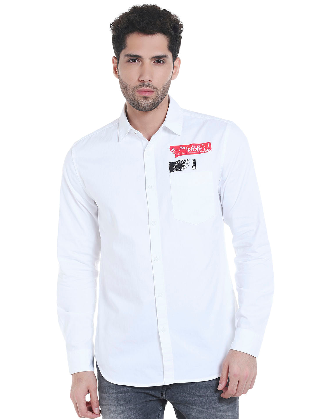 White Graphic Print Slim Fit Shirt - S