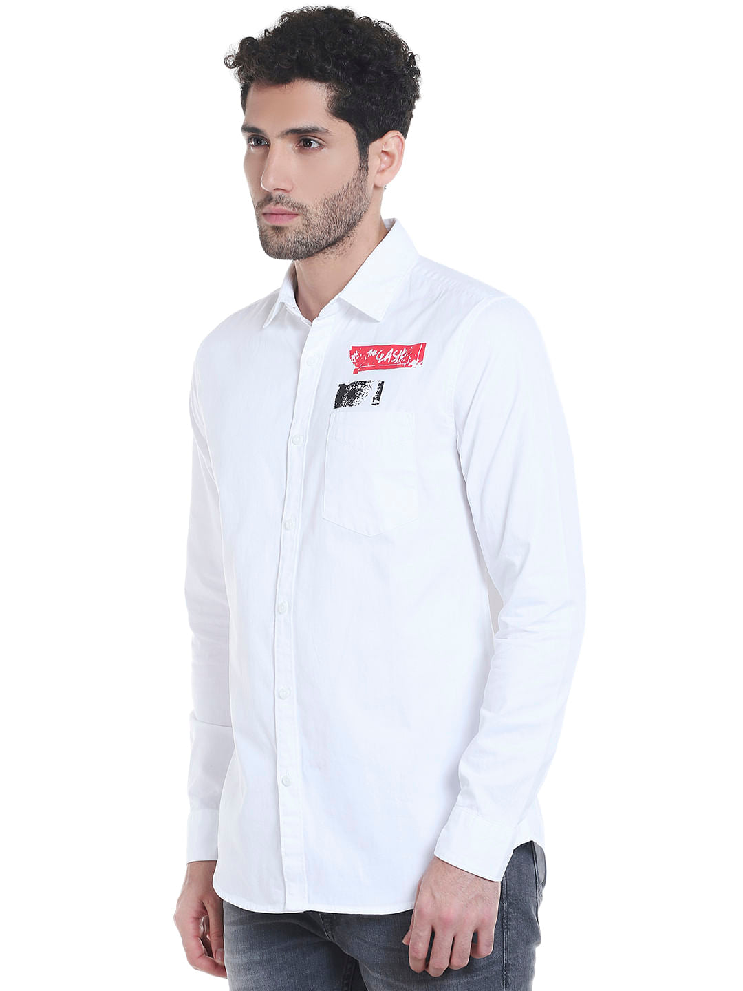 White Graphic Print Slim Fit Shirt