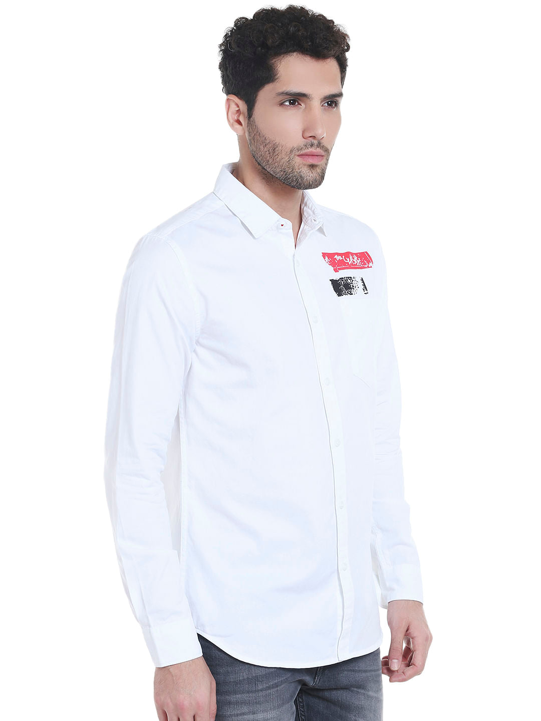 White Graphic Print Slim Fit Shirt