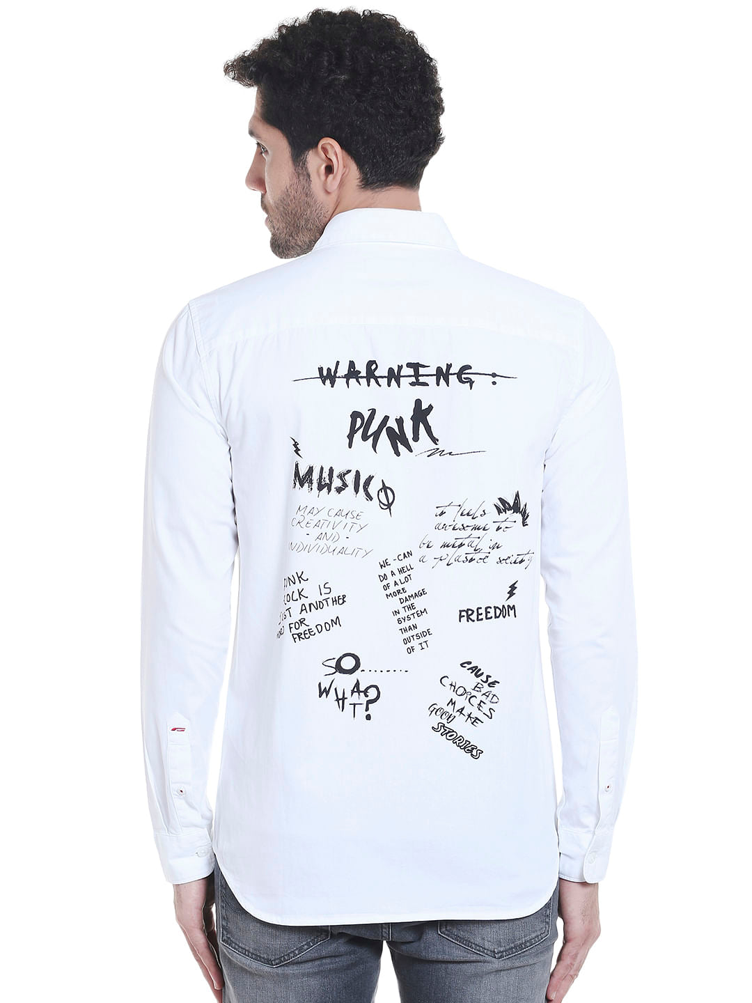 White Graphic Print Slim Fit Shirt