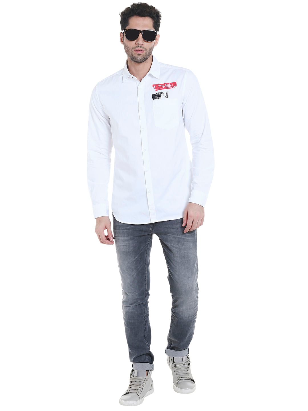White Graphic Print Slim Fit Shirt