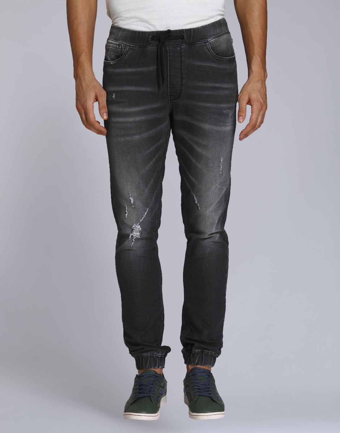 Grey Mild Distressed Skinny Fit Denim Joggers - 28/32