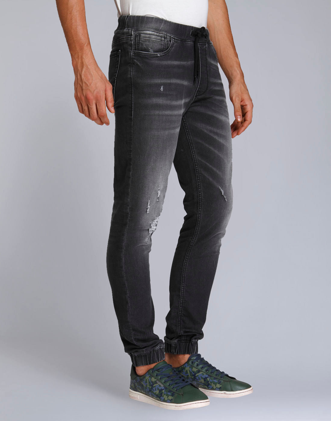 Grey Mild Distressed Skinny Fit Denim Joggers