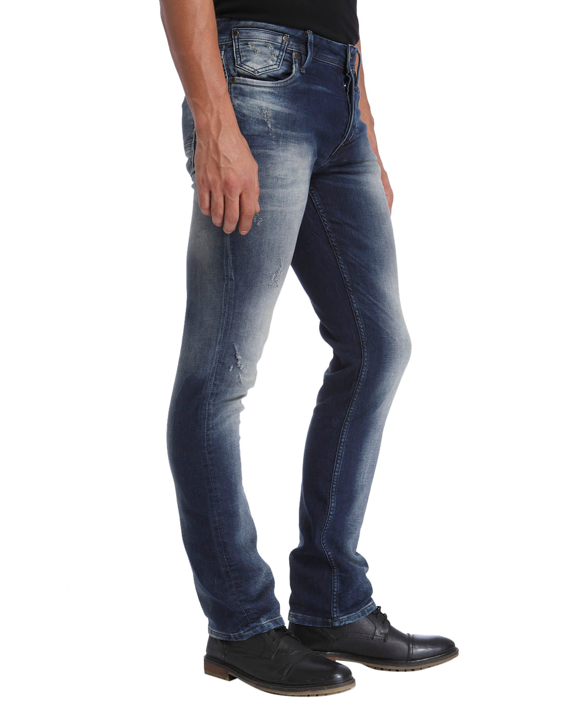 Blue Mild Distressed Mid Rise Regular Fit Jeans