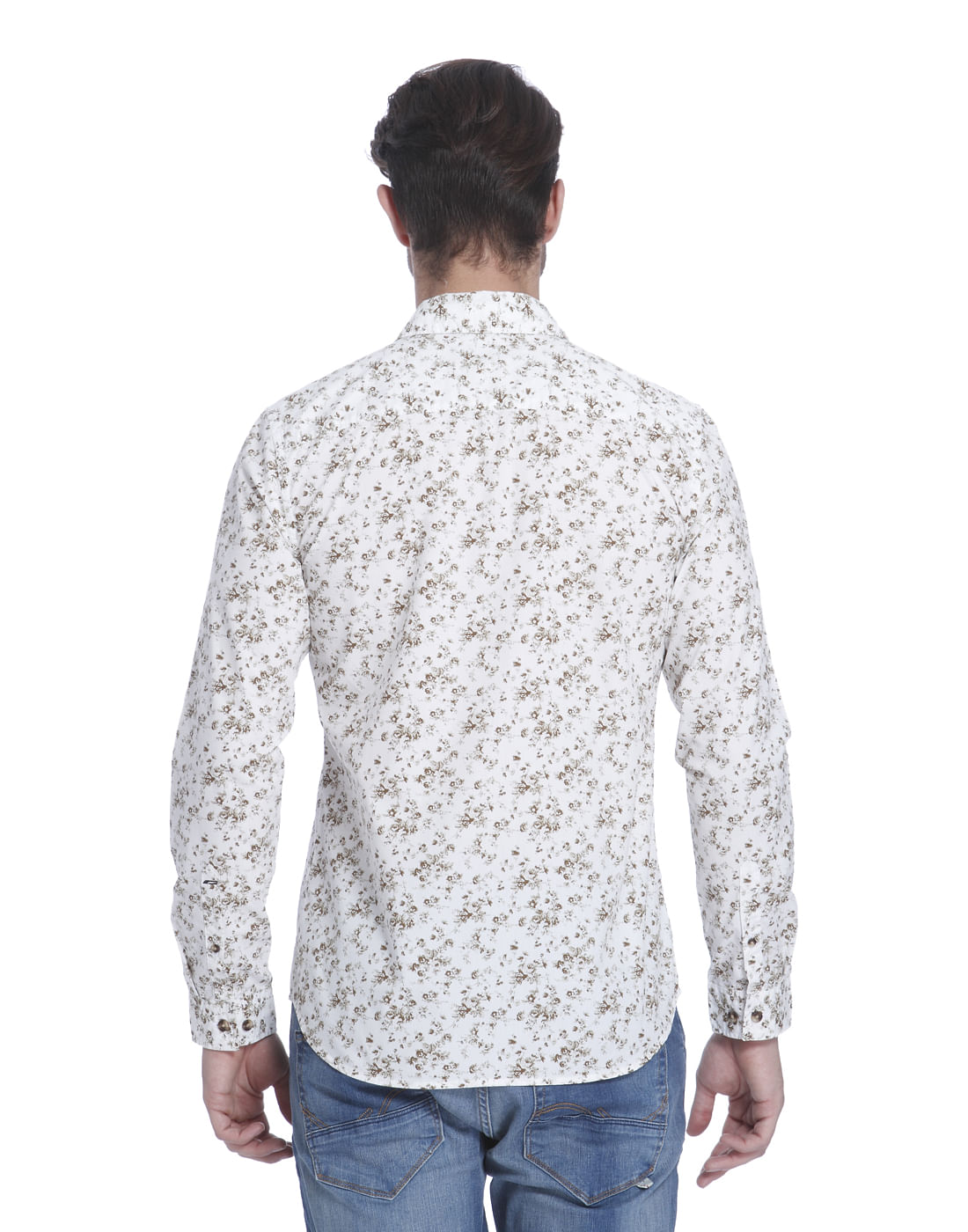 White Floral Print Slim Fit Shirt